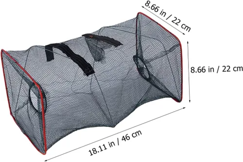 Miniatura 5 de Unomor Red de langosta plegable portátil de 18.11 x 8.66 pulgadas, trampa para cangrejos, jaula de cebo de cangrejo para cangrejos, red de pesca
