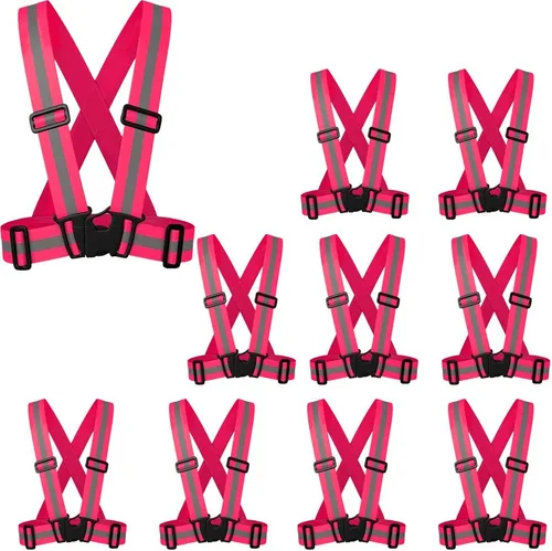 Miniatura 11 de zojo Chalecos de seguridad, paquete de 10 unidades, ligeros, ajustables y elásticos, seguridad y alta visibilidad para correr, trotar, caminar, 10