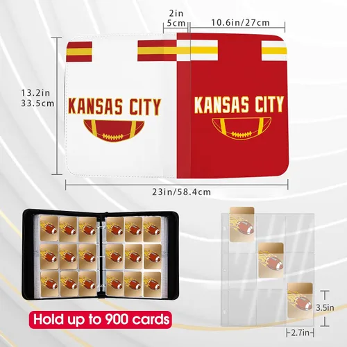 Miniatura 3 de Carpeta de Tarjetas de Fútbol con Fundas 900 Bolsillos, Porta Tarjetas de Fútbol de Kansas City para Tarjetas de Intercambio, Carpeta de 3 Anillos