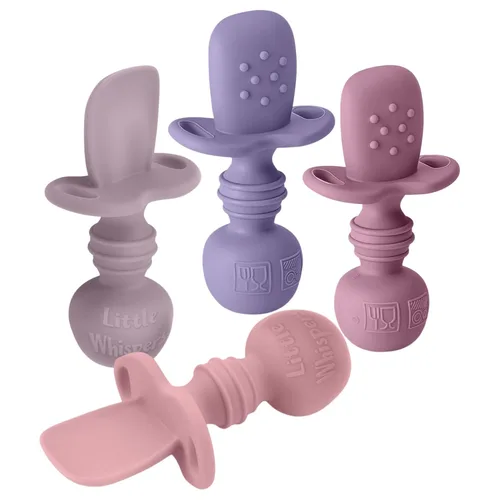LittleWhispers - Cucharas de silicona para bebés, autoservicio de 6 meses, utensilios aptos para bebés, niños pequeños y niños, primera etapa, Pinks