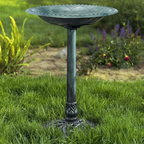Miniatura 12 de Westcharm Bebedero para Pájaros de 29 Pulgadas, Ligero, de Resina Poli Verde Verdigris para Exteriores con Pájaros Decorativos y Base de Pedestal