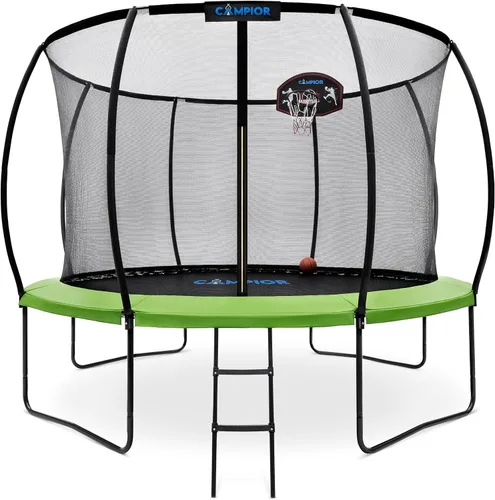 Miniatura 9 de Trampolín de calabaza con aro de baloncesto y recinto interior, seguro, duradero, diversión familiar, resortes galvanizados resistentes, acolchado