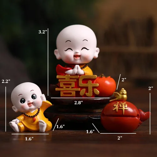 Miniatura 7 de Bonita estatua de monje bebé, figura de resina de monje de hoja de loto, figura de Buda en miniatura china para decoración del automóvil del hogar