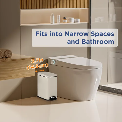 Miniatura 3 de BestOffice Basurero de baño con tapa, cubo de basura pequeño con pedal de 1.3 galones, cubo de basura blanco de acero inoxidable para baño