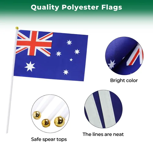 Miniatura 6 de Bandera de Australia Pequeña Bandera Australiana Paquete de 12 Mini Banderas de Mano Australianas en Palos para Desfiles de Fiesta, Eventos