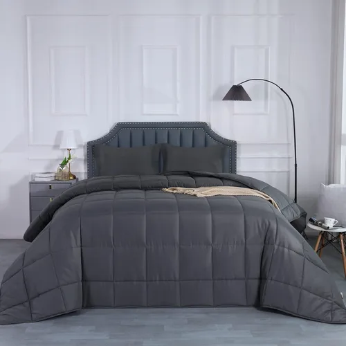 Miniatura 2 de HOMBYS Edredón de tamaño King de Alaska de 136 x 120 pulgadas para todas las estaciones, relleno de edredón de gran tamaño, edredón de cama Gris