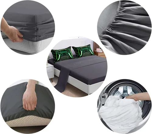 Miniatura 5 de BDUCOK Juego de edredón de 5 piezas en una bolsa para niños, adolescentes y niños, juegos de ropa de cama con estampado de panal de abeja y consola