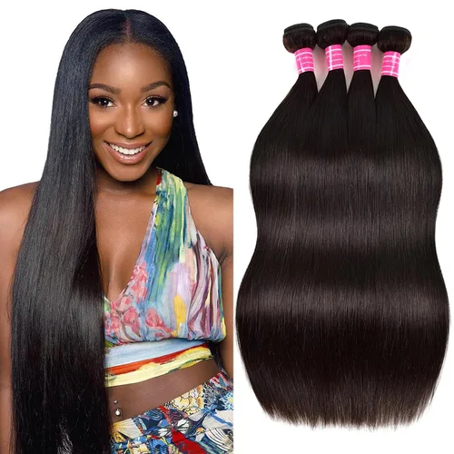 Miniatura 7 de Extensiones de cabello humano lacio 10A 100% sin procesar, cabello virgen brasileño, lacio, 3 paquetes de 16, 18, 20 pulgadas, extensiones