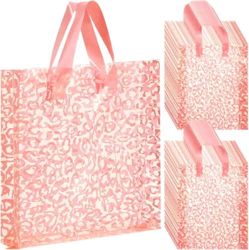 Miniatura 8 de Woanger 100 bolsas de compras de leopardo de plástico con estampado de guepardo, bolsa de regalo de leopardo para pequeñas empresas, fiesta