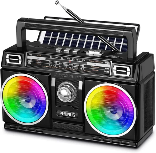 PRUNUS 750 Radio AM FM Portátil con Bluetooth Altavoz Doble, Regalos para Papá y Mamá, Reproducción de Tarjeta USB/TF, Radios Recargables