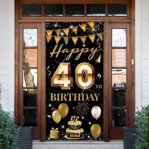 Miniatura 6 de Cartel para puerta de cumpleaños número 40, decoración de feliz cumpleaños 40 para mujeres y hombres, telón de fondo de cumpleaños de 40 años