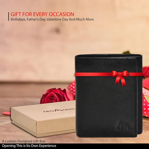 Miniatura 63 de Cartera de cuero RFID hecha a mano para hombres, elegante cartera de bolsillo frontal triple con 2 ranuras para identificación y 9 tarjetas, Negro