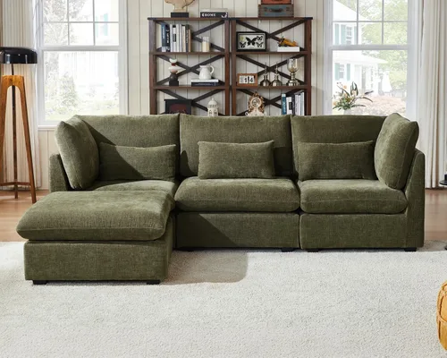 Miniatura 43 de Sofá Modular de Gran Tamaño, Sofá Seccional de Chenilla Nube Extra Profundo con Chaise Otomana, Sofá Esponjoso de Chenilla de 4 Plazas para Sala