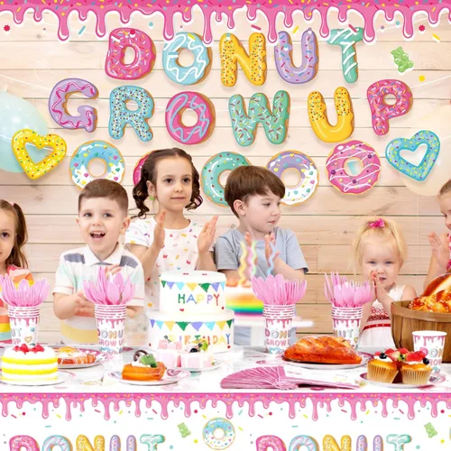 Miniatura 6 de Tiamon 171 piezas de decoraciones de fiesta de donas de Candyland para 24 invitados, decoraciones de fiesta temática de caramelos, incluye platos
