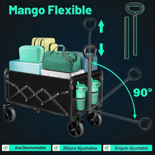 Miniatura 8 de Carro plegable con ruedas: Carro plegable de alta resistencia de 163 kg, Carro plegable portátil todo terreno para compras de comestibles, Camping