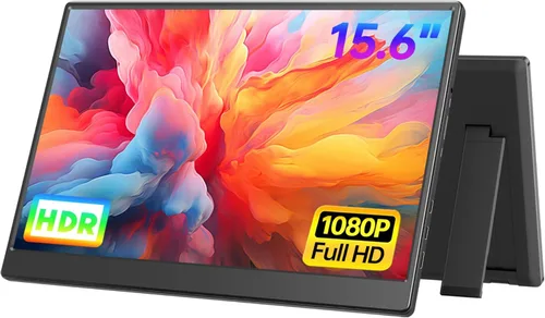 UFYQL Monitor portátil de 15.6 pulgadas FHD 1080P Monitor externo de viaje, monitor HDR IPS para juegos con soporte y altavoces, montaje VESA, USB-C