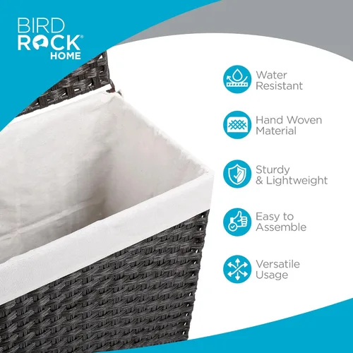 Miniatura 3 de BIRDROCK HOME Cesta de ropa delgada de 22" con bolsa extraíble Gris Tejida a mano Cesta de ropa compacta y plegable Ratán sintético de PE