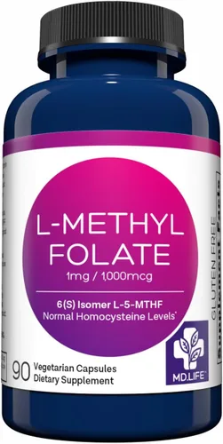 MD Life L-metilfolato de 1 mg - Suplemento activo de L-metilfolato de grado profesional - 90 cápsulas - Suplementos MTHFR de máxima potencia - L