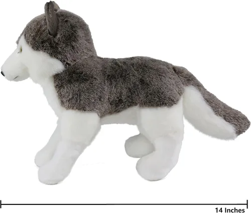 Miniatura 2 de Ice King Bear Peluche realista de lobo siberiano, juguete de peluche, 14 pulgadas de longitud (de pie)
