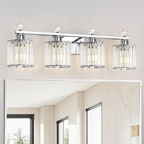 Miniatura 29 de Lxybcce Moderna lámpara de tocador de baño de cristal, 14 pulgadas, 2 luces, accesorios de luz negra sobre el espejo, fácil instalación e