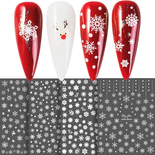 Miniatura 3 de Calcomanías de uñas de copo de nieve 10 hojas, calcomanías de copo de nieve de Navidad, calcomanías de uñas 3D autoadhesivas, diseño de uñas de tema