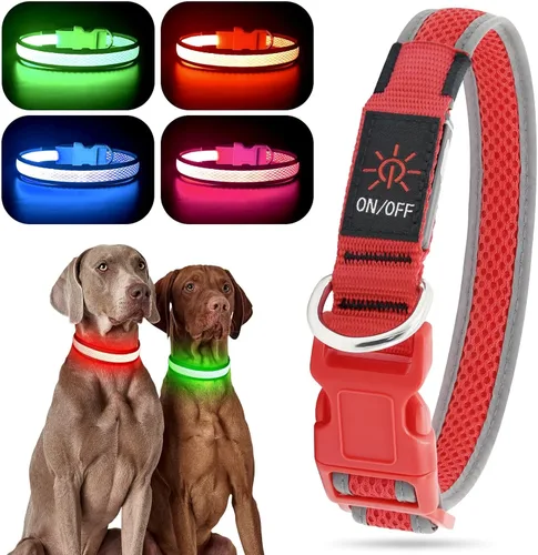 YFbrite Collar de perro iluminado, collar de cachorro con LED recargable por USB, superbrillante, ajustable, luces brillantes para perro para Rojo