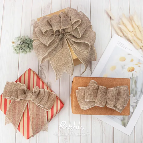 Miniatura 5 de Ribbli Cinta de arpillera natural con alambre, 2 pulgadas x 10 yardas continuas, cinta de borde con alambre para lazo grande, corona, decoración