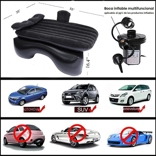 Miniatura 4 de Onirii Colchón inflable de aire para automóvil, cama de asiento trasero con bomba de aire, portátil, grueso, portátil, para viajes, dormir, camping