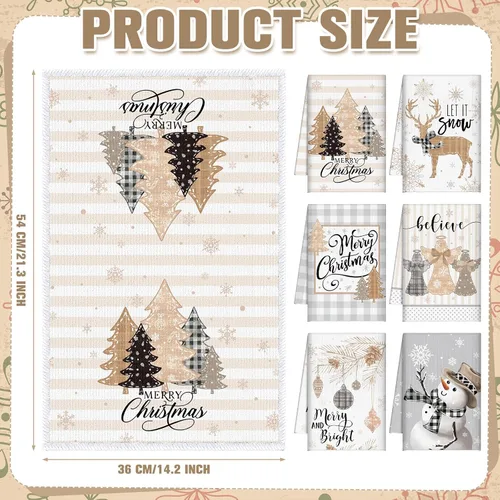Miniatura 4 de FuWeave 6 piezas de toallas de cocina de Navidad para granja, toallas de mano de invierno 21.26 x 14.17 pulgadas, toallas de cocina absorbentes