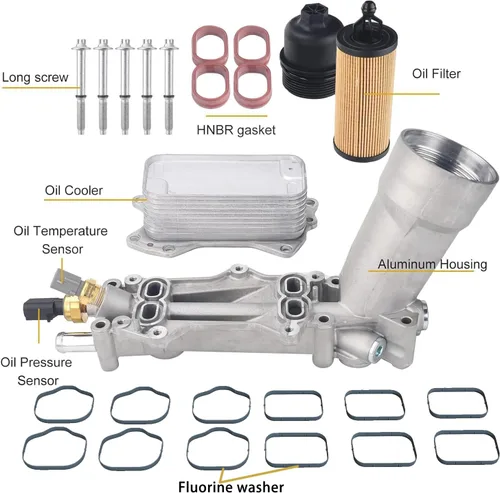 Miniatura 3 de Carcasa de filtro de aceite del enfriador de aceite del motor MEJORADA con arandela de flúor compatible con Chrysler 200 300 2011-2016, Dodge