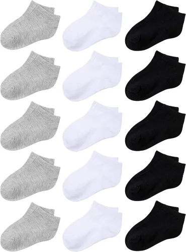 Cooraby 15 pares de calcetines de corte bajo para niños y adolescentes calcetines de tobillo para niños grandes o niñas