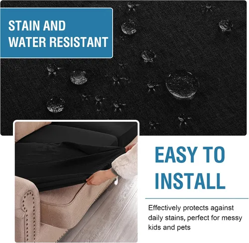 Miniatura 7 de H.VERSAILTEX Fundas de cojín individuales de lino tejido resistente al agua para sofá de 2 plazas para sofá de 2 cojines, fundas protectoras
