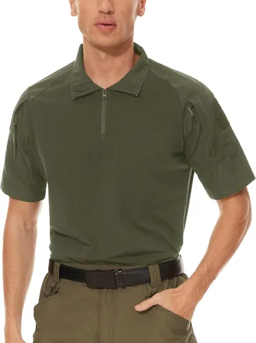Miniatura 48 de MAGCOMSEN Camisas militares tácticas para hombre con cremallera de 1/4, manga corta, ajustada, camisa de camuflaje
