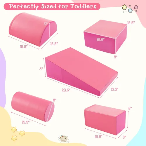 Miniatura 7 de Costzon 5 piezas de juguetes de escalada para niños pequeños, estructura de juego de bloques de espuma suave, escaladores para el desarrollo Rosa
