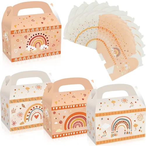 MIKIMIQI 12 piezas de decoraciones de fiesta de arcoíris bohemio, cajas de regalos de fiesta de cumpleaños y baby shower, bolsas de regalo para