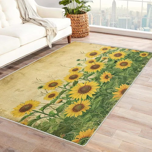 Miniatura 7 de Alfombra floral retro 70S, lavable, Groovy Funky de 8 x 10 pulgadas, alfombra grande de flores naranjas, dormitorio, sala de estar, decoración