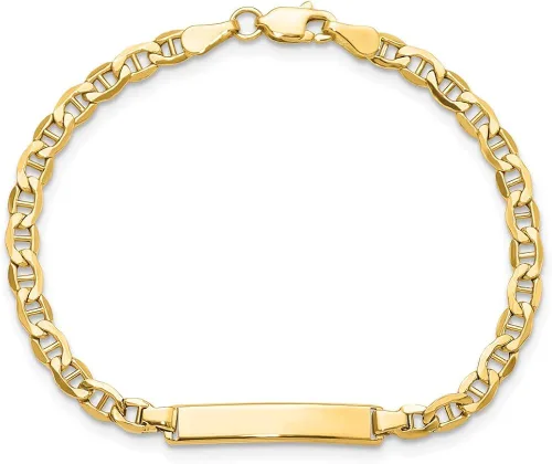 Miniatura 4 de Pulsera de identificación personalizada de oro amarillo de 10 quilates con anclaje sólido para hombres o mujeres, longitud de 7 pulgadas de ancho