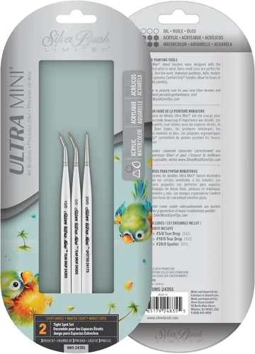 Miniatura 2 de Silver Brush UMS-2435S Ultra Mini - Juego de cepillos de mango corto, 3 por paquete Conjunto de puntos apretados