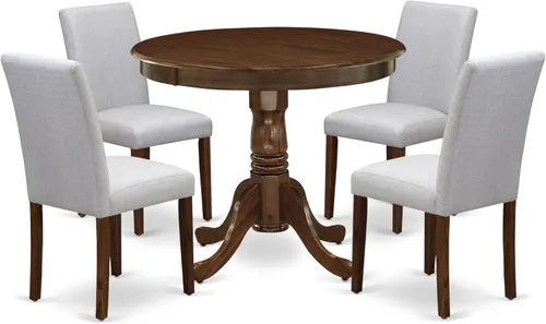 Miniatura 22 de East West Furniture ANAB3-AWA-05 - Juego de mesa de comedor moderno de 3 piezas, incluye una mesa de cocina redonda con pedestal y 2 sillas