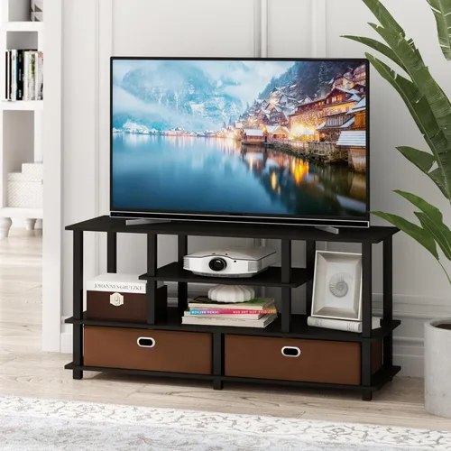 Miniatura 13 de Furinno JAYA - Soporte grande para televisores de hasta 50 pulgadas, nuez de nogal/negro/marrón oscuro de Columbia Nuez Columbia/Negro/Marrón Oscuro