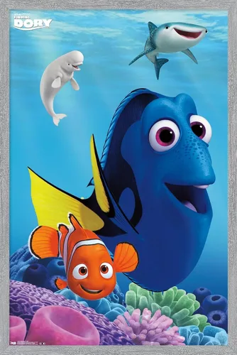 Miniatura 16 de Trends International Disney Pixar Finding Dory - Póster de pared de Dory, 14.725 x 22.375 pulgadas, versión enmarcada de madera de granero