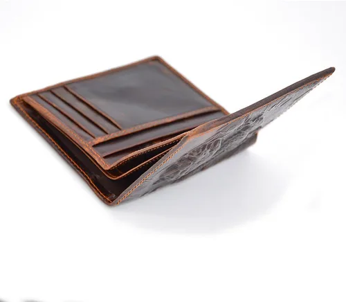 Miniatura 4 de Cartera de cuero genuino marrón para hombre con tarjetero de crédito patrón de dragón M, Estilo vertical, Funda tipo cartera para tarjetas