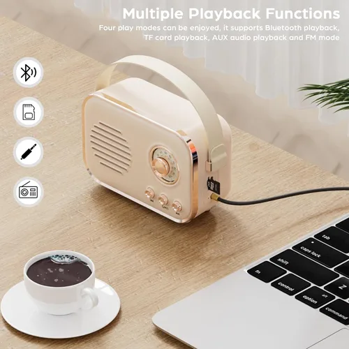 Miniatura 4 de Altavoz Bluetooth retro, altavoz Bluetooth inalámbrico portátil vintage de 5 W con volumen fuerte, radio FM, compatible con tarjeta TF AUX