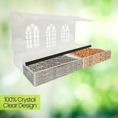 Miniatura 9 de Nature Gear Comedero acrílico transparente para pájaros para ver ventanas, resistente a la intemperie y fácil de limpiar con bandeja deslizante