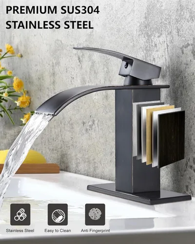 Miniatura 5 de Midanya Grifo de baño con boquilla de cascada de una sola manija, grifo de lavabo de baño de 1 agujero, moderno grifo de lavabo de lavabo de RV