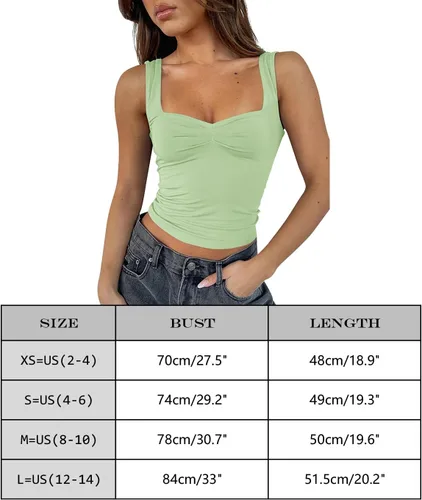 Miniatura 5 de Cioatin Camiseta corta sin mangas con cuello corazón para mujer, estilo Y2K, sin mangas, ajustada, para verano, a la moda