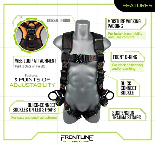 Miniatura 2 de FRONTLINE FALL PROTECTION 105CFTB - Arnés estilo peto Combat™ con argollas laterales frontales en D y correas de suspensión contra traumatismos