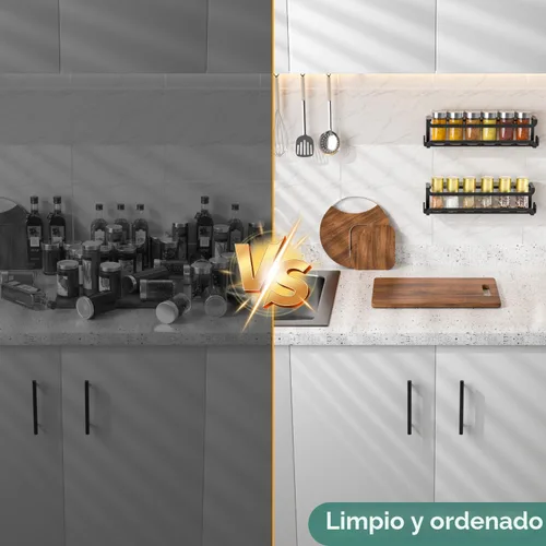 Miniatura 7 de LUCYCAZ Paquete de 2 estantes de especias montados en la pared con 16 ganchos, estante organizador de especias para gabinete de estufa, despensa