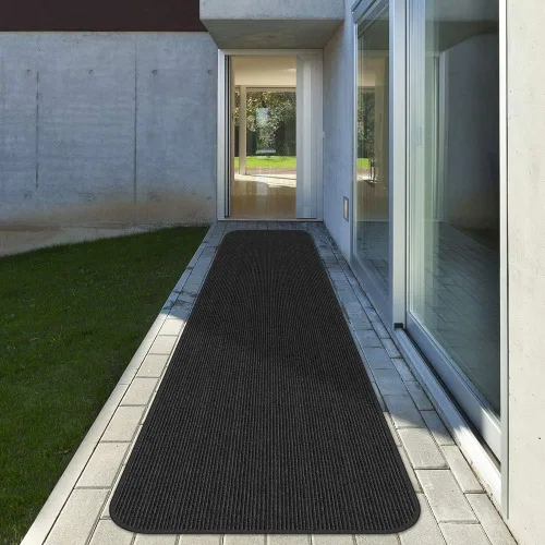 Miniatura 7 de House, Home and More Alfombra antideslizante para interior y exterior de doble nervadura con respaldo de goma antideslizante - Negro ahumado - 3