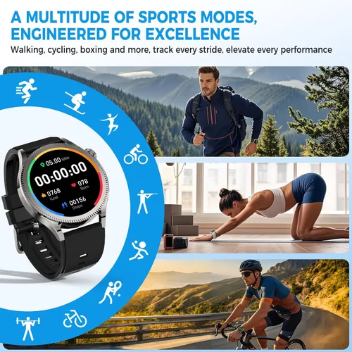 Miniatura 7 de Reloj inteligente con modos deportivos de llamadas, monitor de presión, contador de pasos, monitor de sueño, compatible con llamadas BT, 1.42